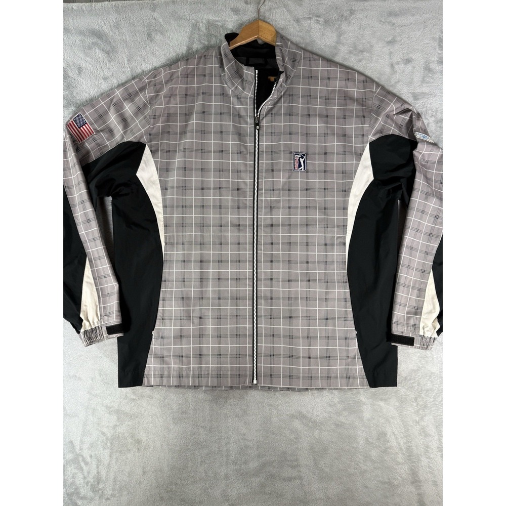 Footjoy Rain Jacket Mens XL Grey Plaid HydroLite FullZip DryJoys Golf PGA Tour